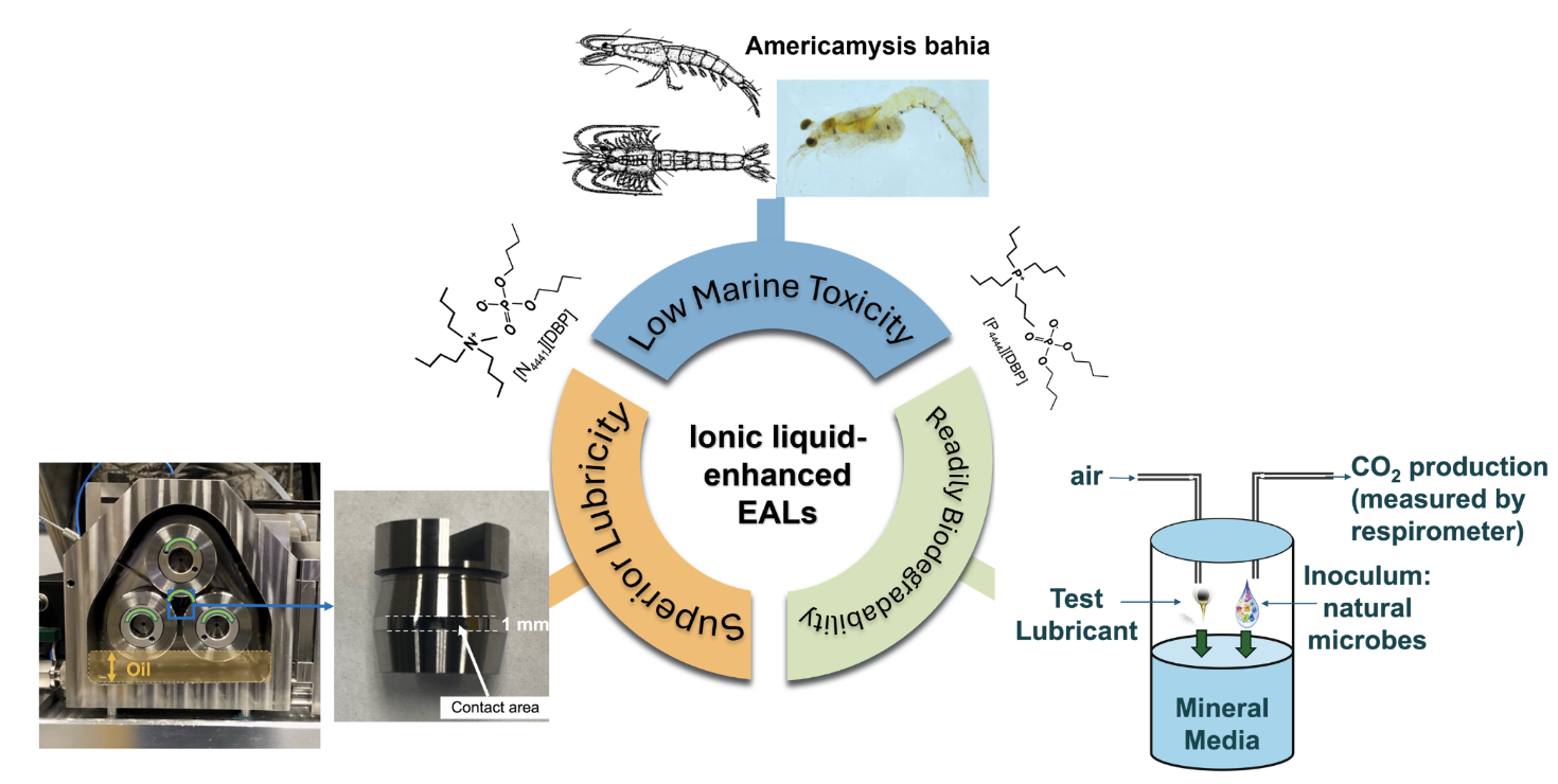 Overview of ionic liquid-enhanced environmentally acceptable lubricants, including marine toxicity, lubricity, and biodegradability