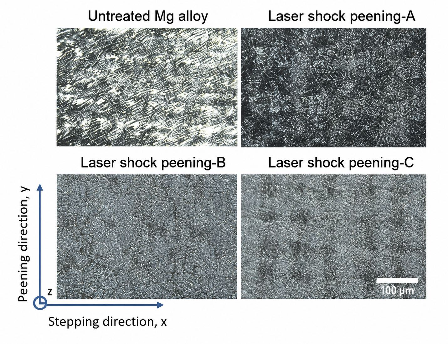 Surface microstructures of untreated and nanosecond laser shock peened WE43 magnesium alloy